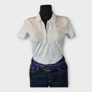 Biała Koszulka Polo Jean Paul S 36 Damska Taliowana Bawełna Preppy Sport