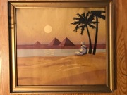 Pejzaż piramid w Egipcie za szkłem. 