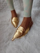 (41/42) Złote baleriny wieczorowe z odkrytą piętą , NOWE 