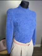 Miękki puszysty sweter niebieski golf M modny basic wiosna damski zima