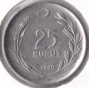 TURCJA 25 kurus 1960, KM# 892.2, XF