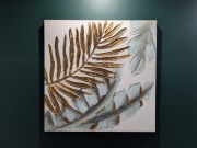 3 Obrazy roślinne złoto - zielone malowane ręcznie na płótnie 60x60 cm