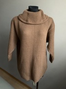 Sweter golf gruby ciepły damski z wełną wełniany zimowy brązowy 44 XXL