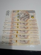 Banknoty 200 zł seria FK - kolejne numery x 6