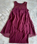 Sukienka damska koronka elegancka malinowa nowa