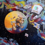 Obraz olejny 40x40 „Bankier" nr 5 Opowieść o lisie, róży i gwiazdach