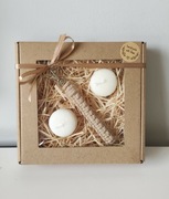 Zestaw prezentowy makrama, świeczki sojowe 