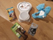 Zestaw dla psa: podwójna miska, smaczki, 2xzabawka, cążki do pazurów 