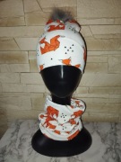 Komplet w lisy czapka pompon  bliźniaki komin zestaw dla chłopca