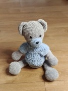  Duży miś w sweterku handmade welur szary niebieski