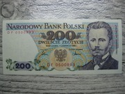 BANKNOT PRL 200 ZŁOTYCH 1986 ROK SERIA DF DĄBROWSKI UNC