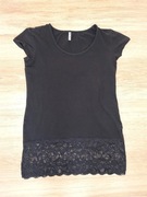 One Love * czarna bluzka z koronką z krótkim rękawem * M