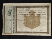 Serbia obligacja premiowa na 10 franków (dinarów)w złocie 3/15 lipca 1888r.