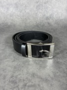 Czarny skórzany pasek z metalową klamrą | unisex | 120 cm