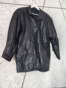 Skórzana kurtka vintage czarna oversize rozmiar 40 Leather Jacket jesień