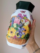 Szklany pojemnik w kwiaty decoupage 