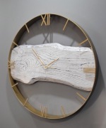 Złoty zegar ścienny 60cm naturalne drewno. Loft, Rękodzieło Prezent