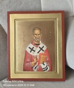 DUŻA Ikona GRECKA na desce Święty Mikołaj Biskup Miry. 