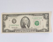 2 dolary USA, seria 1995 r, stan bardzo dobry, F19898736 B, st. zielony.