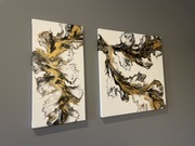 Elegancki dyptyk obraz abstrakcyjny złoto czerń