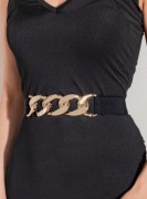 Pasek damski elastyczny guma czarny złoty łańcuch