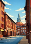 Śląsk Katowice Nikiszowiec - ul. Krawczyka  - Art Deco 40x60cm