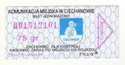 CIECHANÓW - Bilet 75 gr seria BB - bez hologramu