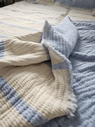 Turecka tkana dwustronna narzuta 280x260 muślin bawełna, niebiesko kremowa