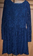 134 - sukienka granatowa- koronka - z podszewką - elegancka -j NOWA