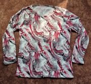 Bluzka damska wzory bordo długi rękaw okrągły dekolt