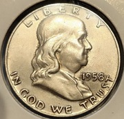 Half Dollar 50 cent Franklin 1958 d  Rzadka Piękny Stan Srebro  Ag 900 