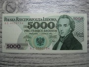 BANKNOT PRL 5000 ZŁOTYCH 1982 ROK SERIA BZ FRYDERYK CHOPIN UNC