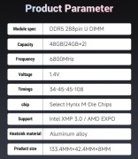 KINGBANK DDR5 Dark Heatsink UDIMM 6800MHz - 2x24GB (48GB)