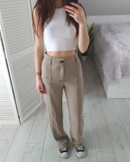 Zara spodnie khaki francoise proste szerokie z wysokim stanem XS S