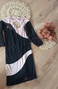 38M40L czarna koronkowa pudrowa sukienka tunika damska z długim rękawem 