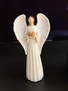 Elegancki Anioł ze złotym sercem, z żywicy o teksturze imitacja drewna 