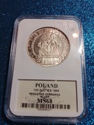 100 ZŁ MIESZKO I DĄBRÓWKA 1966 MS68 SREBRO 