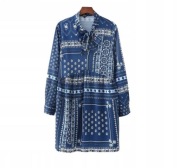 Sukienka baby doll 36 S niebieska paisley bandama 