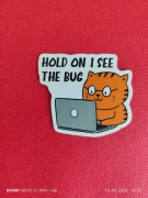 Naklejka papierowa samoprzylepna: Hold on I see the bug, 1 szt.