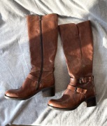 Minelli nowe skórzane brązowe kozaki na obcasie z ociepleniem misio 39