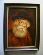 judaica - ŻYD W KAPELUSZU portret 30,5x21,5cm olej płótno + stara rama