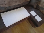 Obrus lniany bieżnik dwie serwetki biały 50cm x 93cm stary PRL białe