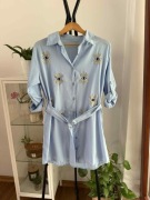 Błękitna koszulowa sukienka oko proroka bawełna