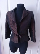 Marynarka brązowa z tafty 40 wiązana rękaw 3/4