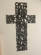 Duży, Piękny Czarny Krzyż 3D na ścianę z modlitwą Ojcze Nasz