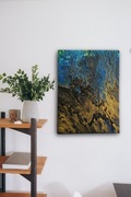 Złoty nowoczesny obraz abstrakcyjny, ręcznie malowany,abstrakcja 30 x 40 cm