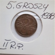 5 groszy 1938 II R.P.  Brąz