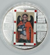 2012 Fiji 5$   Archangel Michael + 10 Swarovski Red Crystals 2 oz