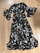 Czarna biala dluga sukienka letnia hiszpanka z gumka w talii