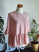 Bluzka oversize zara pudrowy róż baskinka falbanka z guzikami S 36 